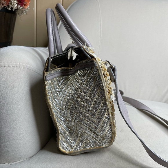 JIMMY CHOO 2WAY Shoulder Handbag light Metallic Woven & Raffia Leather Taupe - Picture 3 of 8